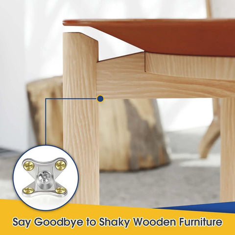 Close-up of installed 12 Pack Beefy Butterfly Corner Braces Set Detachable L Bracket Right Angle Support under a wooden table corner