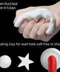 Hand holding 10 Pack Premium Waterproof Wall Repair Sealing Clay Duct Seal For Wall Holes Air Conditioning And Drain Pipes Quick Easy Fix For Leaks And Gaps Great For Diy Repairs Stays Flexible And Seals Fast, with shapes and pipe application.