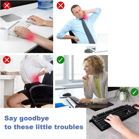 Comparison of posture issues with and without Go To Ergonomic Acrylic Keyboard Stand With Rubber Strip for comfy typing support