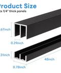 Metal Sliding Door Track Kit For 1/4-Inch Glass Panels, 48-Inch Black Track System dimensions and aluminum construction.