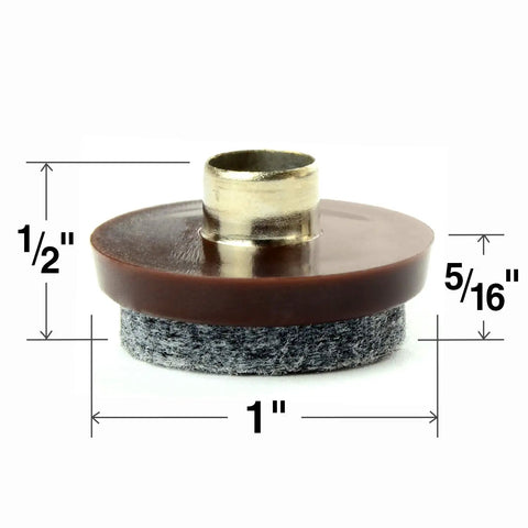 Side view of a 1-inch heavy duty nail-on felt pad for furniture feet, showing dimensions, ideal for hardwood floor protection