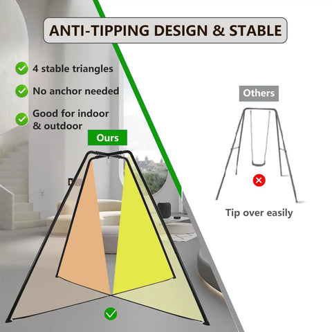 Heavy Duty Swing Stand For Kids With 330 Lbs Capacity And All Weather Rust Resistant Steel Frame Backyard Ready shown with stable design illustration