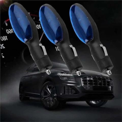 Gas Saver 4 Pack For Cars Easy Plug And Play Fuel Saving Kit shown with three units above a car with a sleek black finish.