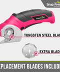 Cordless Electric Scissors For Quick Unpacking And Crafting, featuring tungsten steel blade and extra blade for versatile cutting.