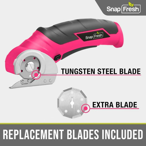 Cordless Electric Scissors For Quick Unpacking And Crafting, featuring tungsten steel blade and extra blade for versatile cutting.