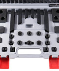 Pro-Grade Deluxe Steel Clamping Kit For 7/16 Inch Table Slot, 58-Piece Set in case, showing black oxide S45C steel components.