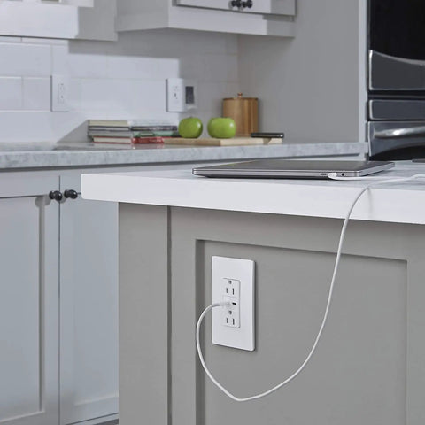 Screwless 1 Gang Decorator Wall Plates 20 Pack low profile snap on design installed on kitchen island outlet