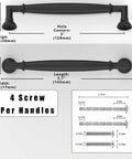 Matte Black Cabinet Pulls 10 Pack 5 Inch 128mm Solid Zinc Alloy Kitchen Cabinet Handles with dimensions and screws