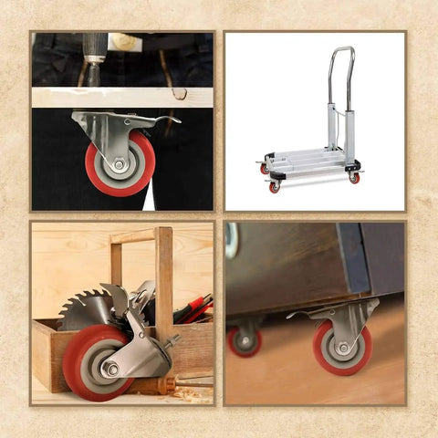 Smooth Cruising 4 Inch Red Polyurethane Caster Wheels With Dual Locking Brakes And Threaded Stem Mount Built Tough For Heavy Loads Totally Silent Non Marking Rollers Pack Of Four