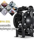Tough As Nails Air Operated Double Diaphragm Pump Aluminum Body Nitrile Diaphragms 1 Inch Inlet Outlet 35 Gpm Flow 120 Psi Max Pressure For Quick Projects side view showing details of pump design.