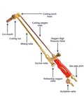 Image of Copper Suction Gas Cutting Torch G01-100 Oxygen Acetylene Cutter with Aluminum Valve Knob, showcasing labeled parts.