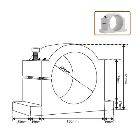125mm Spindle Motor Clamp Mount Bracket Aluminum CNC Clamp For Precise Machining, Heavy Duty Spindle Mount Fits 100mm And 125mm Tooling, Rock Solid Locking Clamp For Milling And Lathe, dimensioned side view
