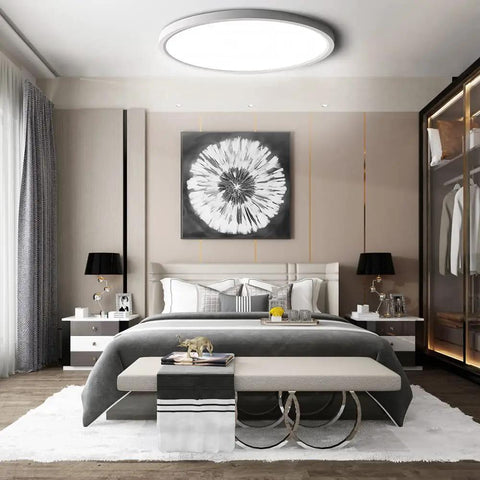 15.7 Inch Ultra Thin Flush Mount LED Ceiling Light 32W 3800LM 5000K Daylight White Round Modern Fixture in stylish bedroom
