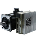 AC servo motor with matched driver and heat-sink enclosure, side view.