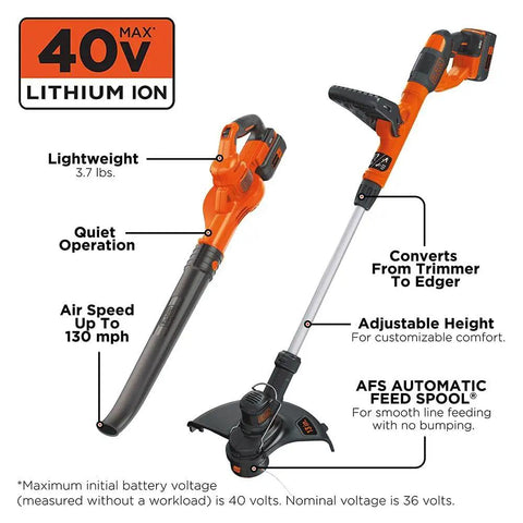 40V Max Cordless Sweeper And String Trimmer All In One With Battery And Charger Included No Wires No Fuss Convenience Auto Feed Spool
