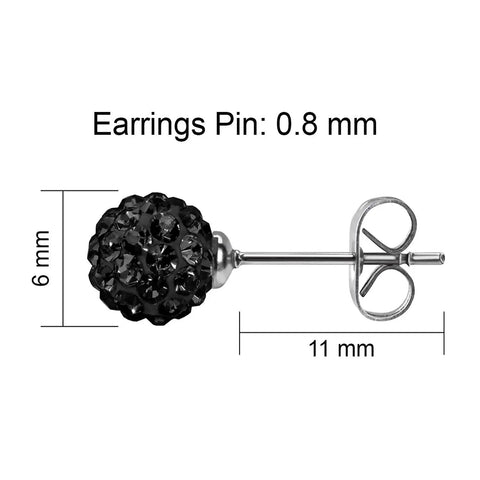 Dope 3 Pairs Crystal Ball Stud Earrings Set in White Jet Black and Hematite 6mm Disco Ball Pave Beads Hypoallergenic for Women Sparkly Rhinestone Ball Earrings Perfect for Multiple Piercings and Everyday Glam black 6mm stud earring with 0.8 mm pin and 11 mm post