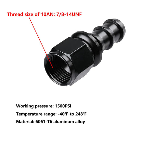 10AN Straight Push Lock Hose Fitting To 5/8 Inch Barb Aluminum 6061 T6 Black 2 Pack High Pressure 1500 PSI Minus 40F To 248F