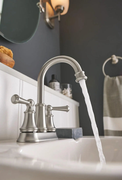 Brecklyn Spot Resist Brushed Nickel Two-Handle Centerset Lavatory Faucet for 3-Hole Bathroom Sink 4-Inch Centerset Design