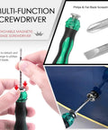 Close-up of multi-function screwdriver from 26 Piece Complete Guitar Repair Kit For Electric Guitar Bass Ukulele Mandolin Banjo.