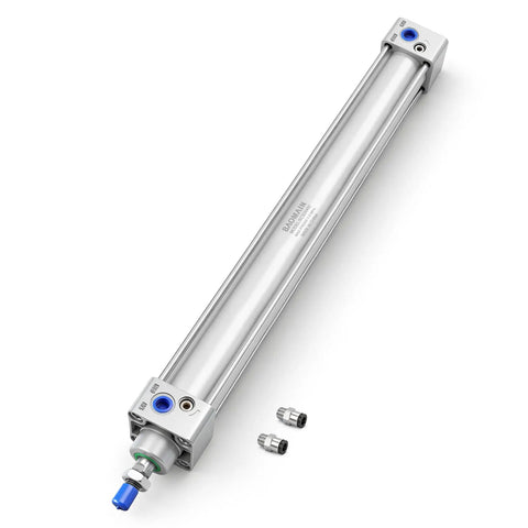 Pneumatic Air Cylinder 1-1/4 Inch Bore, 17.71 Inch Stroke, Double Acting, Single Rod, with push-in fittings and M10x1.25 thread