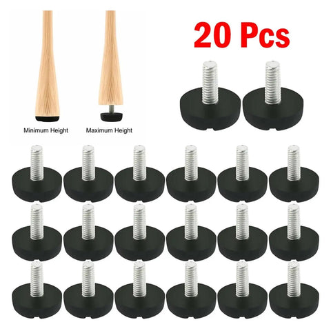 Screw On Adjustable Table Leveling Feet 20 Pack M6 Metal Plastic Glide for Conference Rooms and Restaurant Furniture