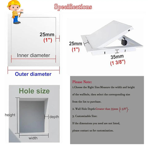 Slick White Aluminum Drywall Access Panel 21 By 24 Inch Flush Mount Crawl Space Door For Plumbing Electric Hvac Inspection Hidden Ceiling Hatch No Fuss Install dimensions and specifications diagram.