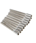 10 Piece Watch Stem Extensions Kit For Crown Stems With 0.9mm Threads, showing angled view of metal stem extenders