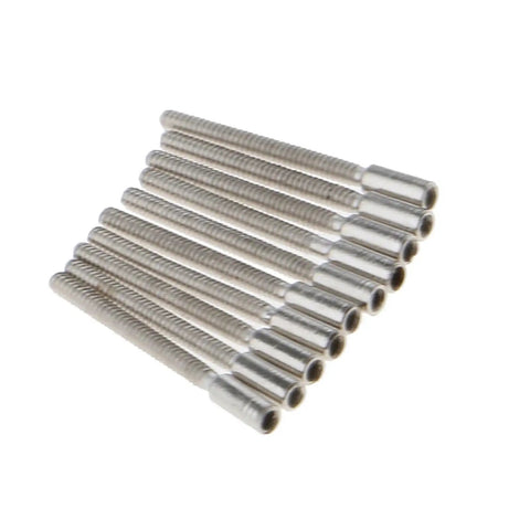 10 Piece Watch Stem Extensions Kit For Crown Stems With 0.9mm Threads, showing angled view of metal stem extenders