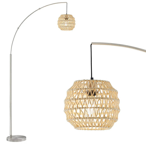 Modern Arc Floor Lamp With Rope Linen Shade Brushed Steel Arc Standing Lamp For Your Living Room Bedroom Office 82 Inches Tall