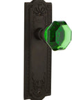 Meadows Plate Waldorf Emerald Door Knob Set In Oil Rubbed Bronze, Old School Vintage Vibe, passage style with brass plates and crystal knobs