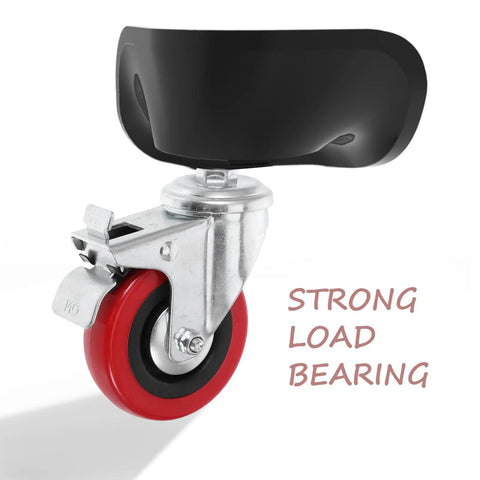 Four Piece 3 Inch Stainless Steel Swivel Caster Wheels With Twin Locking Brakes smooth rolling red wheel with strong load bearing support.