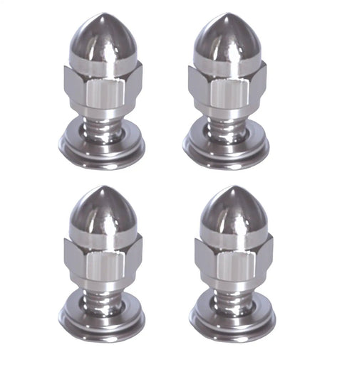Heavy Duty Motorcycle License Plate Bolt Kit Four Piece Anti Theft Locking Nuts Vibration Proof Fastener Hardware For Harley Honda Yamaha showing four chrome plated nuts.
