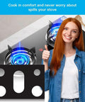 Stove Top Protector For Gas Ranges, 0.4mm Thick Reusable Burner Covers with a smiling person near Samsung gas stove setup.