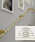 Straight Up Solid Gold Stair Handrail Wall Mounted Banister Built Like A Tank For Heavy Duty Indoor Outdoor Projects No Sweat Install Super Grippy 16 Feet Support Bar, gold railing on wall with mounting points and length options.