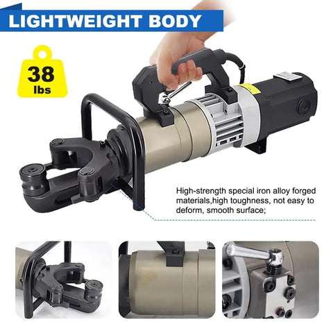 1800W Portable Electric Hydraulic Rebar Bender, 1 Inch #25mm Capability, lightweight design, suitable for tight spaces, includes positioning bolt.