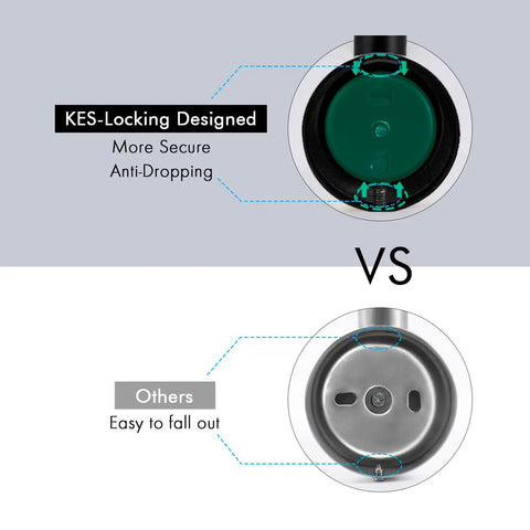Comparison of KES-locking design for Sturdy Stainless Steel Towel And Robe Hooks Wall Mount Set Satin Matte Black Rust Proof SUS 304 Bathroom Hook Rack For Shower And Kitchen Durable Wall Hanging Hooks 2 Pack versus others showing security features