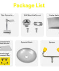 Package contents of Wall Mount Eyewash Station With Double Nozzles 304 Stainless Steel Emergency Eyewash Unit