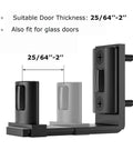 Sliding Barn Door Floor Guide Adjustable Bottom With Double Nylon Rollers Wall Mounted Heavy Duty Steel Frame Fits 1 To 2 Inch Doors And Delivers Smooth Quiet Sliding For Home Reno Upgrades. Image shows a black and silver floor guide, suitable for various door thicknesses, and can also be used for glass doors.
