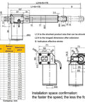 Technical diagram of 6000N High Thrust Linear Actuator 12V 48V Dual Voltage Silent Low Noise Motor with U Shaped Bracket