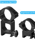 Hella Durable One Inch Scope Rings Single Screw Picatinny Rail Mount medium and high profile rings in black finish.
