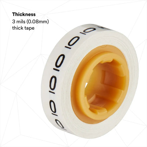 Wire Marker Tape Dispenser With Numbered Label Rolls 0 To 9, showing tape thickness of 3 mils