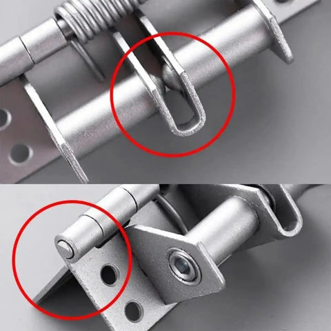 Close-up of Two-Pack 4-Inch Automatic Self-Closing Door Hinges, Heavy-Duty Spring Hinges for Wood Doors, Silver Finish, Metal Construction.