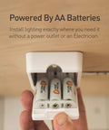 Luminoodle Under Cabinet Lighting LED Light Strip battery compartment showing AA batteries installation.