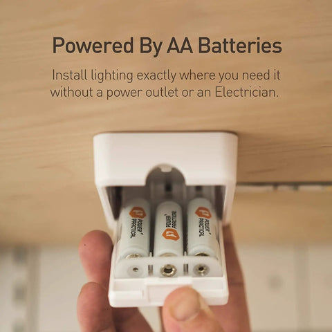 Luminoodle Under Cabinet Lighting LED Light Strip battery compartment showing AA batteries installation.