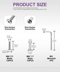 Product size chart for Heavy Duty M6x25mm Nickel Plated Silver Hex Drive Socket Cap Bolts And Barrel Nuts Assortment Kit.