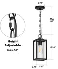 Modern Outdoor Pendant Light With Rock Solid Aluminum Build And Clear Glass Panel Waterproof Rust Proof Exterior Hanging Lamp For Covered Backyard Patio Vibes adjustable height design with chain and measurements