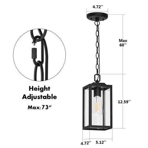 Modern Outdoor Pendant Light With Rock Solid Aluminum Build And Clear Glass Panel Waterproof Rust Proof Exterior Hanging Lamp For Covered Backyard Patio Vibes adjustable height design with chain and measurements