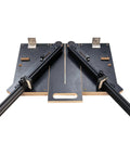 Professional Grade Miter Saw Jig Delivering Dead Nuts Accurate Cuts Without Any Sweat Featuring Its Rock Solid Angle Guiding Mechanism mounted on a flat surface.