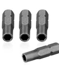 Knockout 4 Pack 1/4 Inch To 4mm Hex Screwdriver Bit Adapter With Solid Magnet showing four hardened steel hex adapters.
