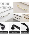 Arch Cabinet Handles in Champagne Bronze and Matte Black, European Style Arched Drawer Pulls shown on kitchen drawers and cabinetry.